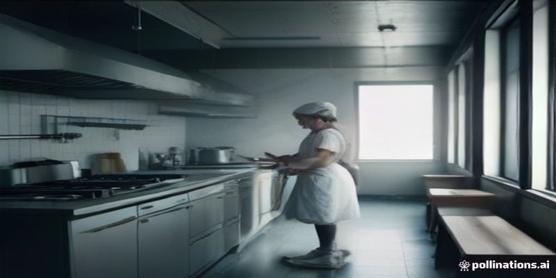 음식점 주방의 후드와 조리 공간을 청소하는 모습