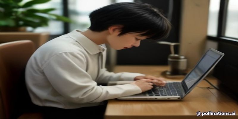 카페에서 커피를 마시며 집중해서 노트북으로 블로그 포스팅을 작성하는 직장인